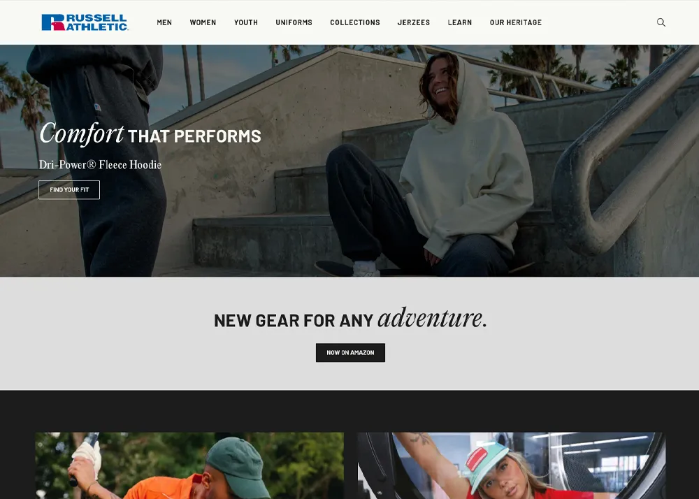 Large screenshot of Russell Athletic`s website.