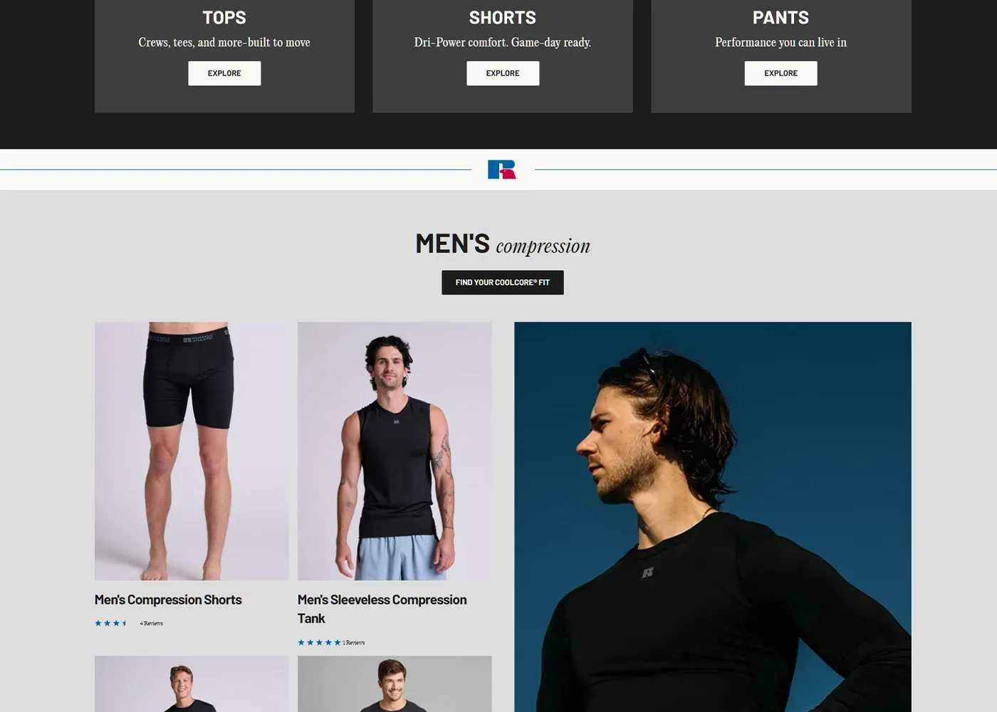 A screenshot of Russell Athletic`s desktop site