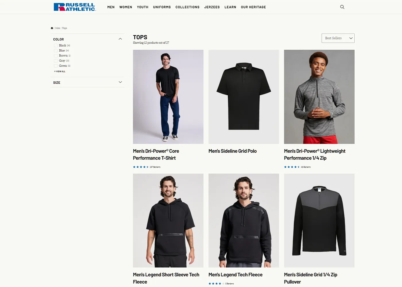 A screenshot of Russell Athletic`s desktop site