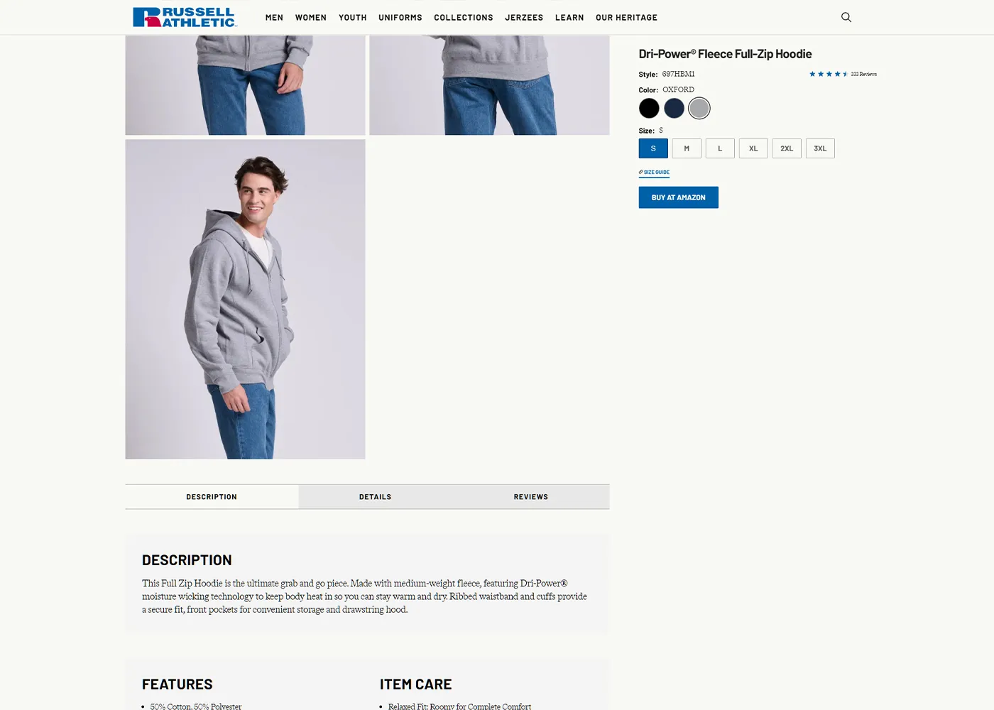 A screenshot of Russell Athletic`s desktop site