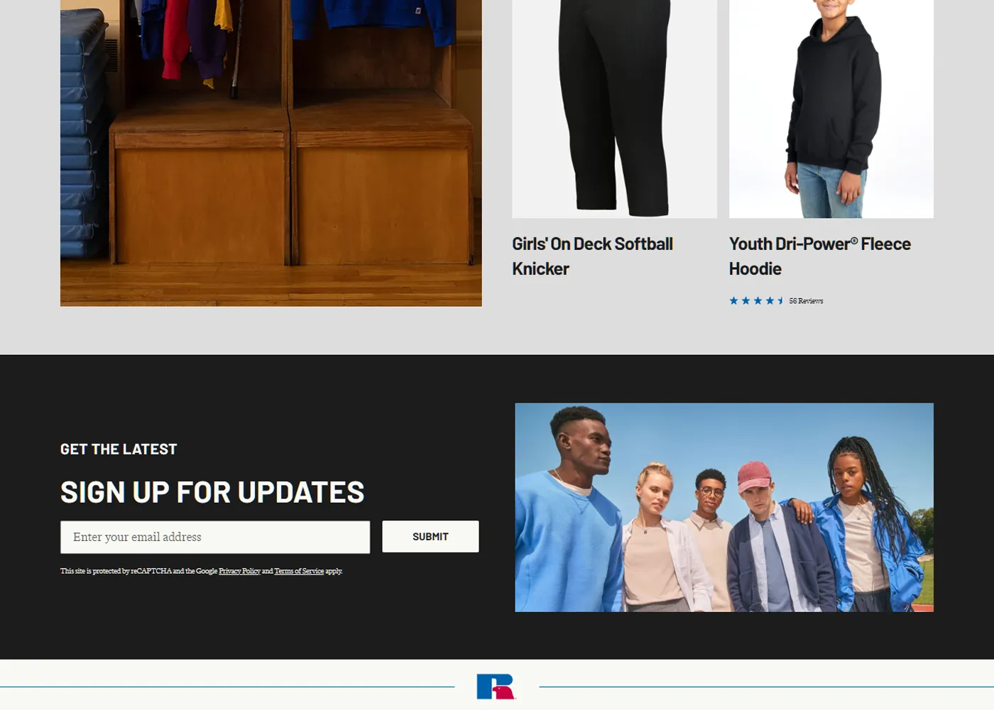 A screenshot of Russell Athletic`s desktop site